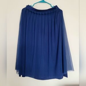 FERAUD Dark Blue Silk Layered Midi Skirt US 4 French Chic Made In France